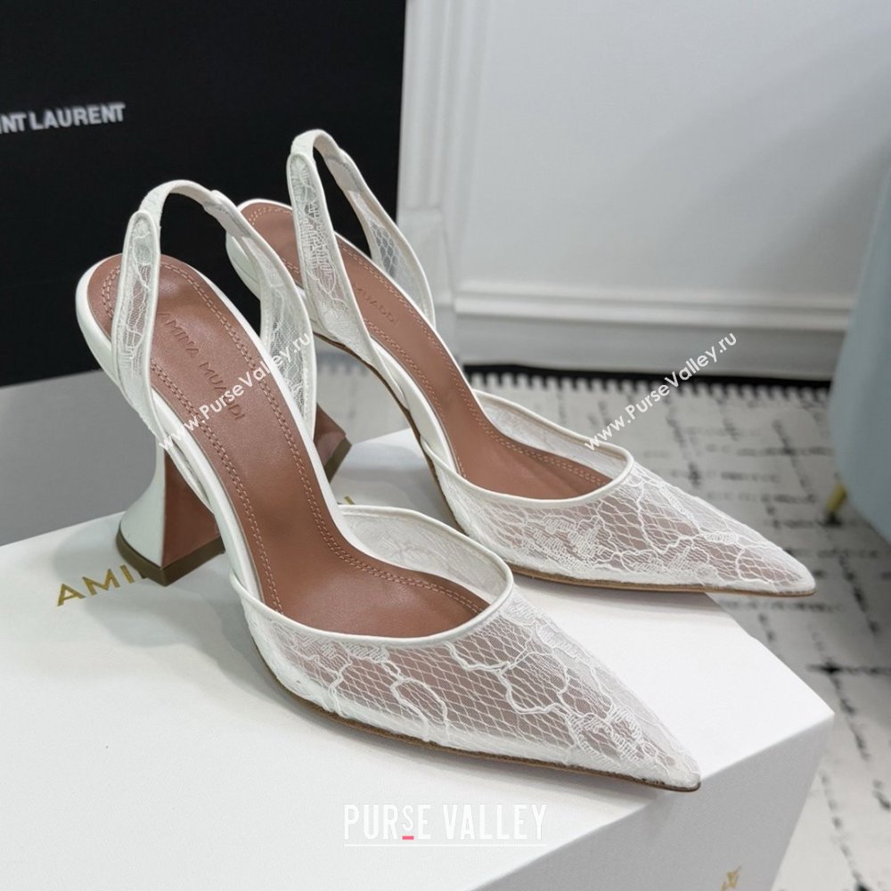 Amina Muaddi Holli Lace Sling Back Pumps 9.5cm Heel White 2025 (MD-25091112)