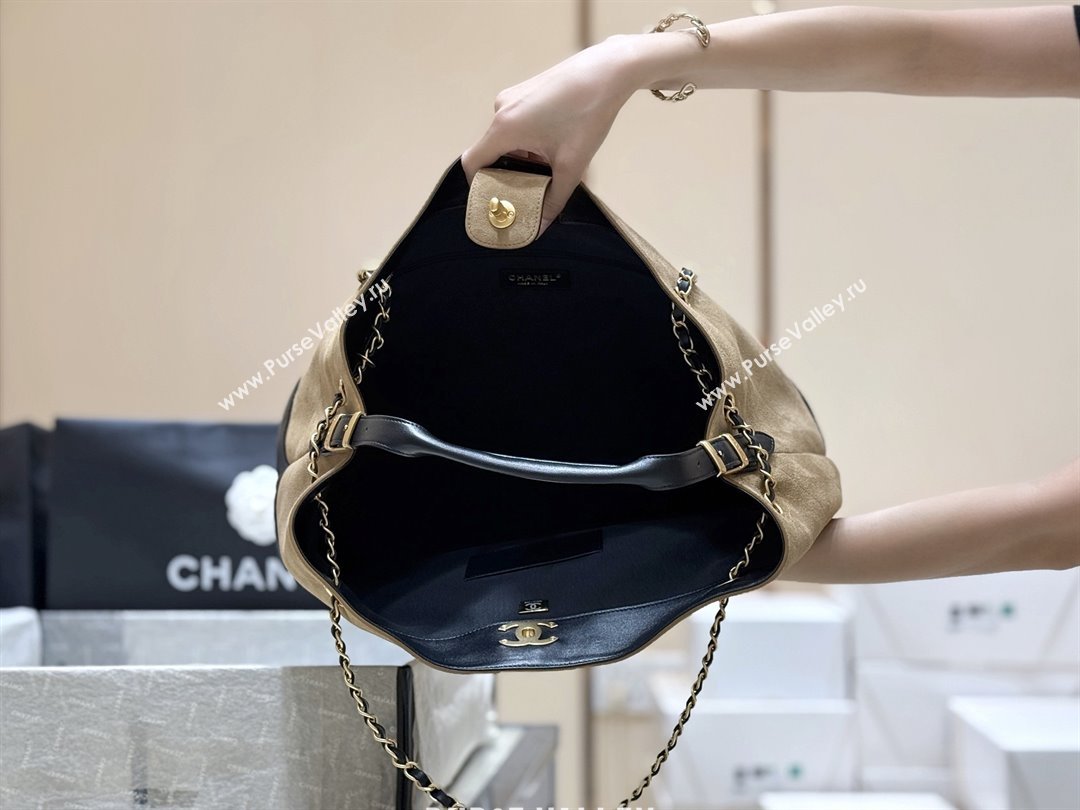 Chanel Suede Calfskin Shiny Lambskin Shopping Bag AS5657 Beige/Black 2025 Top Quality (SHUNY-25091110)