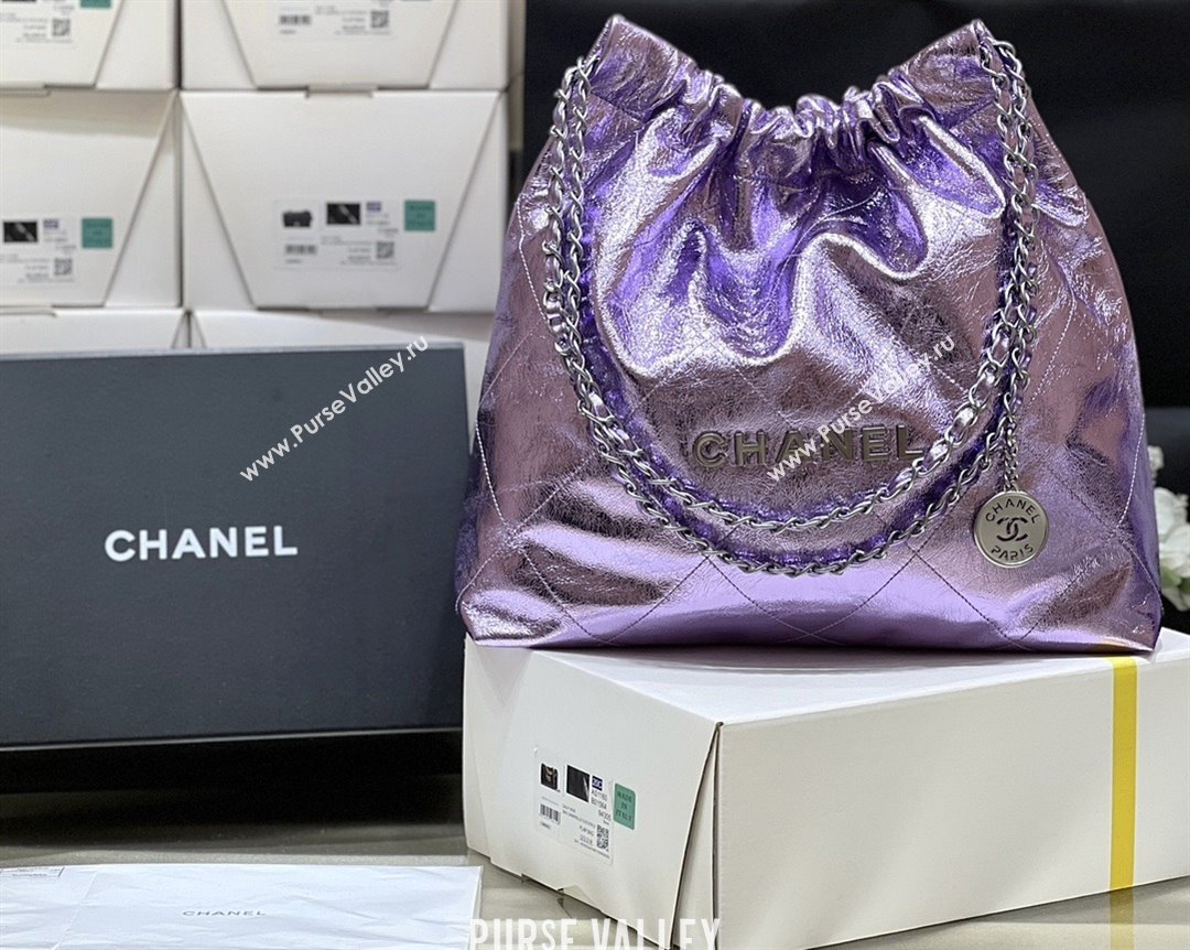 Chanel 22 Bag in Metallic Calfskin AS3261 Purple 2025 Top Quality (SHUNY-25091101)