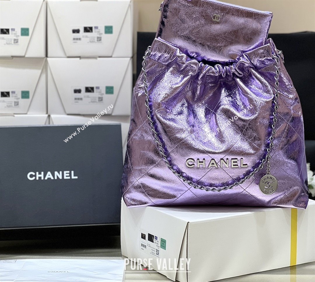 Chanel 22 Bag in Metallic Calfskin AS3261 Purple 2025 Top Quality (SHUNY-25091101)