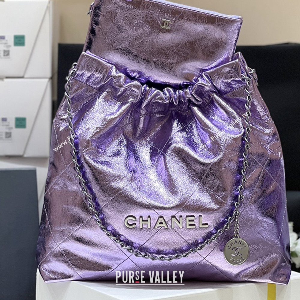 Chanel 22 Bag in Metallic Calfskin AS3261 Purple 2025 Top Quality (SHUNY-25091101)