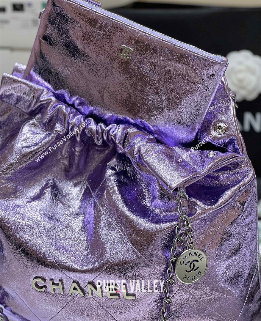 Chanel 22 Bag in Metallic Calfskin AS3261 Purple 2025 Top Quality (SHUNY-25091101)