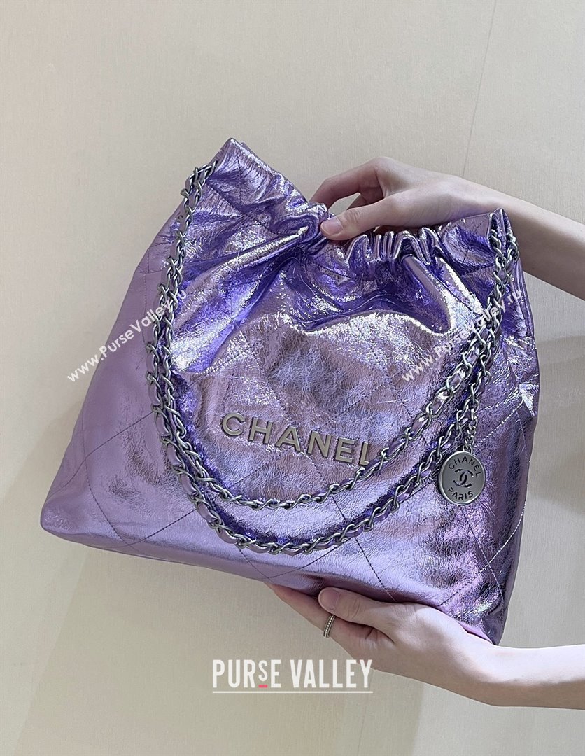 Chanel 22 Bag in Metallic Calfskin AS3261 Purple 2025 Top Quality (SHUNY-25091101)