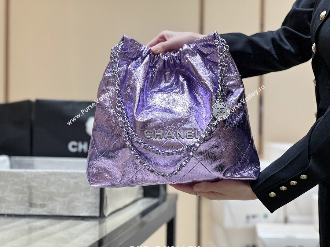 Chanel 22 Bag in Metallic Calfskin AS3261 Purple 2025 Top Quality (SHUNY-25091101)