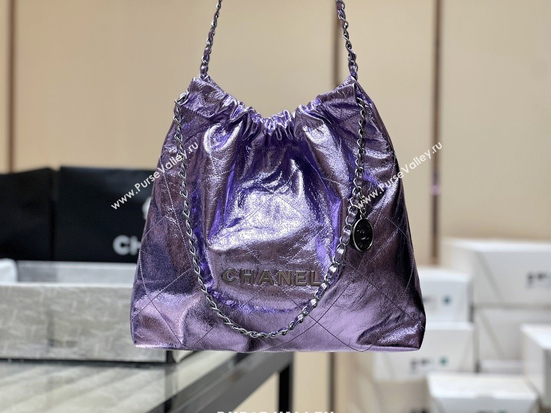 Chanel 22 Bag in Metallic Calfskin AS3261 Purple 2025 Top Quality (SHUNY-25091101)