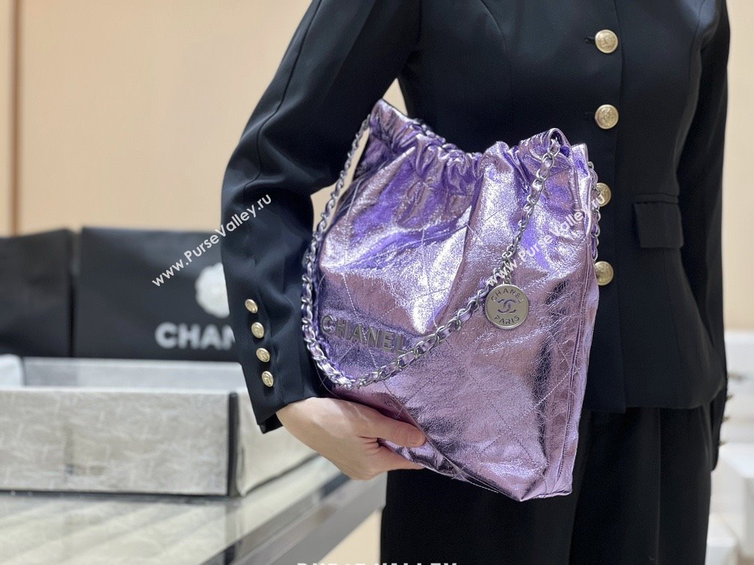 Chanel 22 Bag in Metallic Calfskin AS3261 Purple 2025 Top Quality (SHUNY-25091101)