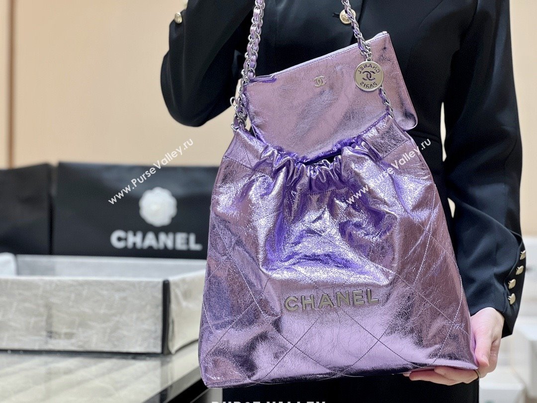 Chanel 22 Bag in Metallic Calfskin AS3261 Purple 2025 Top Quality (SHUNY-25091101)