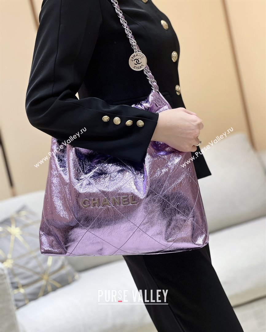 Chanel 22 Bag in Metallic Calfskin AS3261 Purple 2025 Top Quality (SHUNY-25091101)
