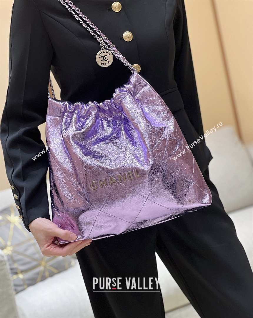 Chanel 22 Bag in Metallic Calfskin AS3261 Purple 2025 Top Quality (SHUNY-25091101)