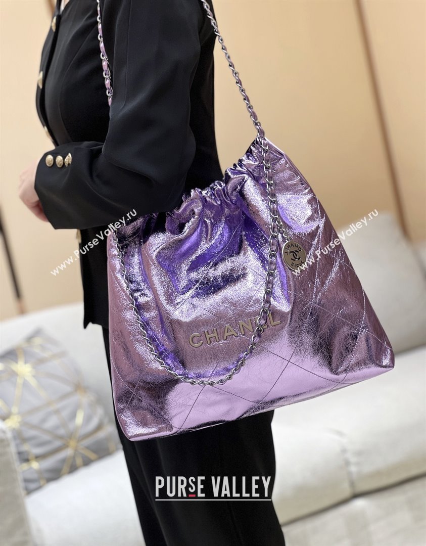 Chanel 22 Bag in Metallic Calfskin AS3261 Purple 2025 Top Quality (SHUNY-25091101)