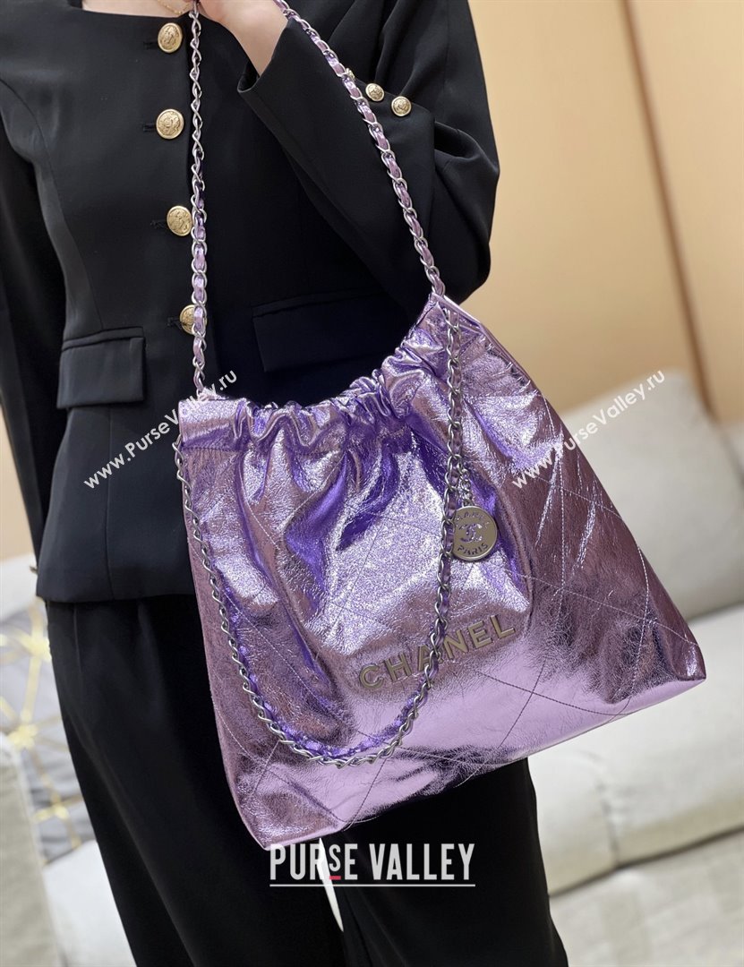 Chanel 22 Bag in Metallic Calfskin AS3261 Purple 2025 Top Quality (SHUNY-25091101)