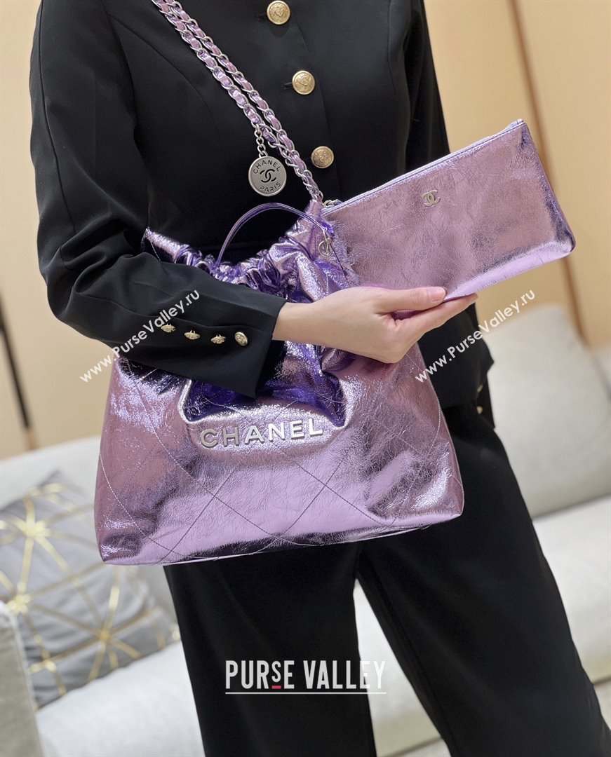 Chanel 22 Bag in Metallic Calfskin AS3261 Purple 2025 Top Quality (SHUNY-25091101)