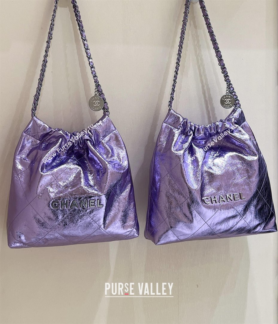 Chanel 22 Bag in Metallic Calfskin AS3261 Purple 2025 Top Quality (SHUNY-25091101)