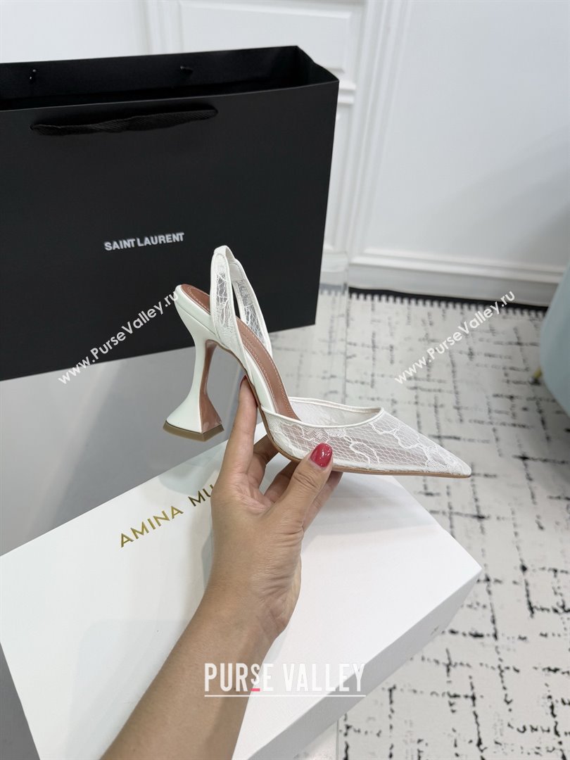 Amina Muaddi Holli Lace Sling Back Pumps 9.5cm Heel White 2025 (MD-25091112)
