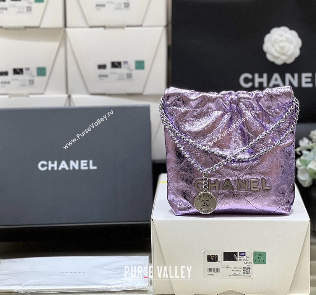 Chanel 22 Mini Bag in Metallic Calfskin AS3980 Purple 2025 Top Quality (SHUNY-25091104)