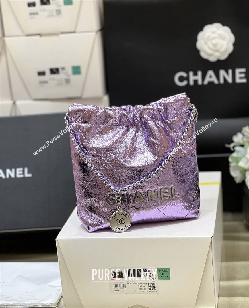 Chanel 22 Mini Bag in Metallic Calfskin AS3980 Purple 2025 Top Quality (SHUNY-25091104)