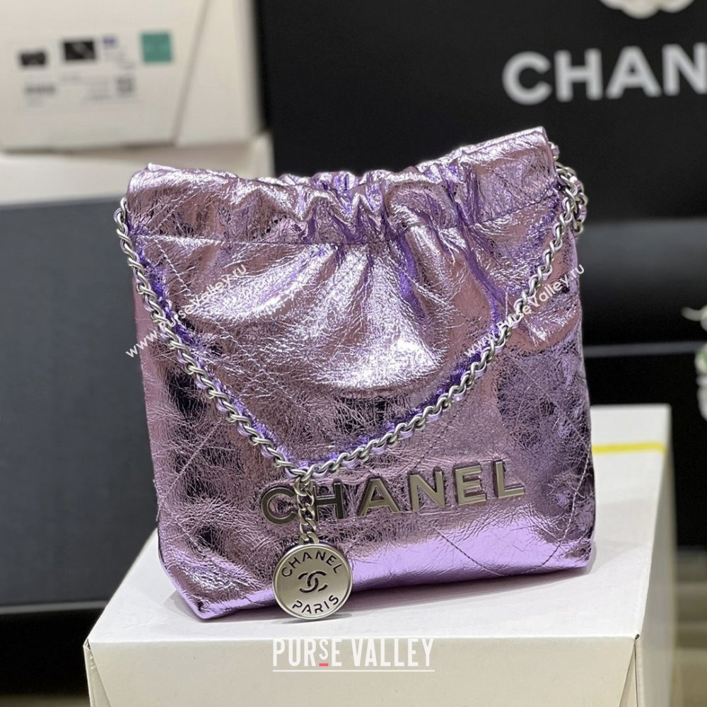 Chanel 22 Mini Bag in Metallic Calfskin AS3980 Purple 2025 Top Quality (SHUNY-25091104)
