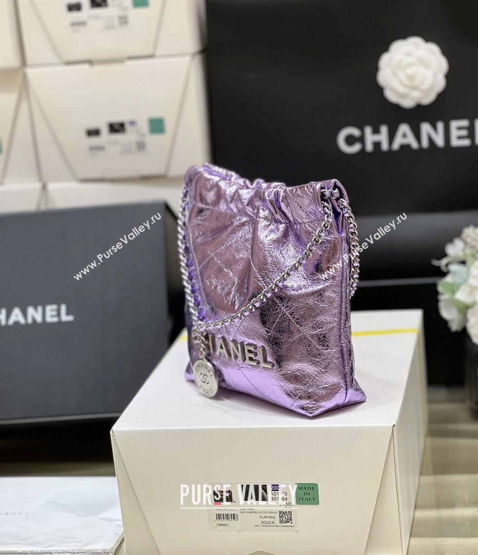 Chanel 22 Mini Bag in Metallic Calfskin AS3980 Purple 2025 Top Quality (SHUNY-25091104)