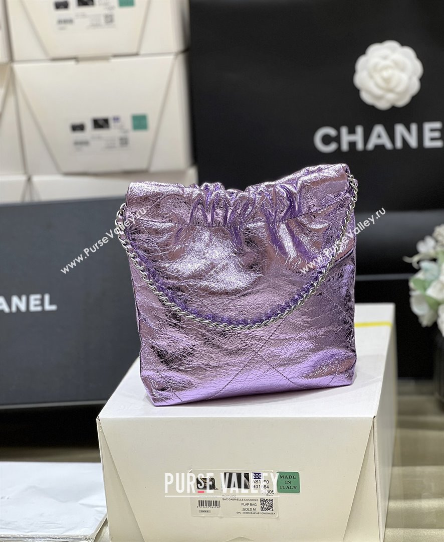 Chanel 22 Mini Bag in Metallic Calfskin AS3980 Purple 2025 Top Quality (SHUNY-25091104)