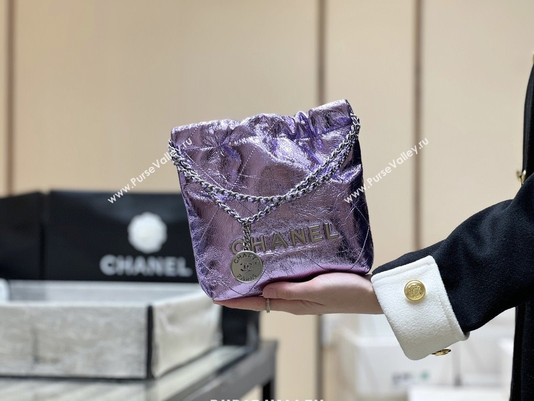 Chanel 22 Mini Bag in Metallic Calfskin AS3980 Purple 2025 Top Quality (SHUNY-25091104)