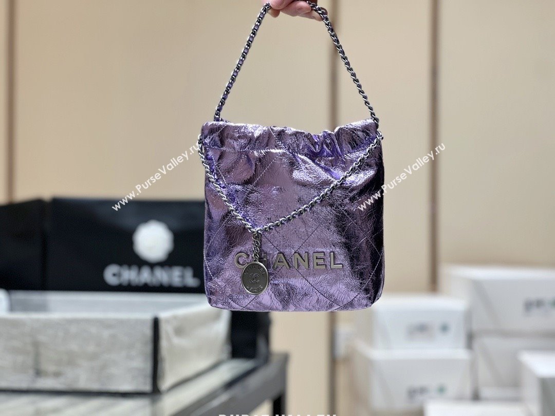 Chanel 22 Mini Bag in Metallic Calfskin AS3980 Purple 2025 Top Quality (SHUNY-25091104)