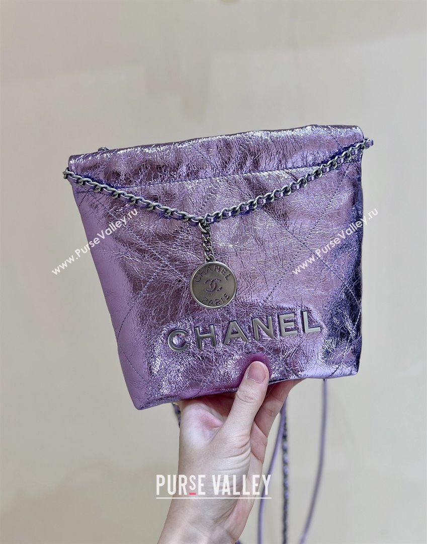 Chanel 22 Mini Bag in Metallic Calfskin AS3980 Purple 2025 Top Quality (SHUNY-25091104)