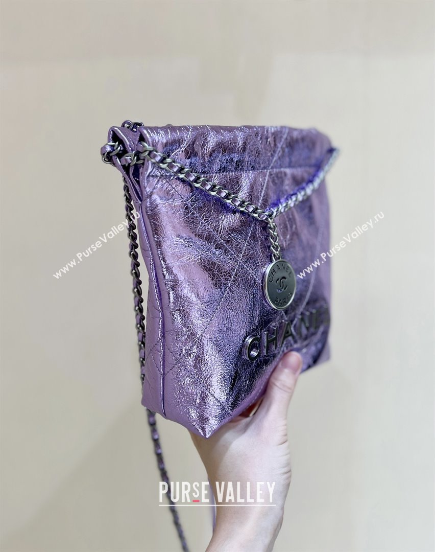 Chanel 22 Mini Bag in Metallic Calfskin AS3980 Purple 2025 Top Quality (SHUNY-25091104)