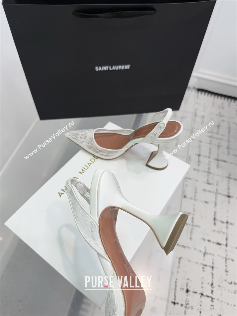 Amina Muaddi Holli Lace Sling Back Pumps 9.5cm Heel White 2025 (MD-25091112)