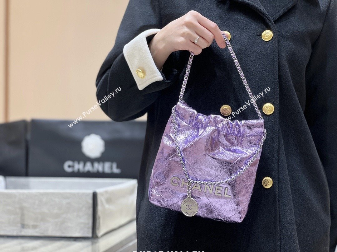 Chanel 22 Mini Bag in Metallic Calfskin AS3980 Purple 2025 Top Quality (SHUNY-25091104)