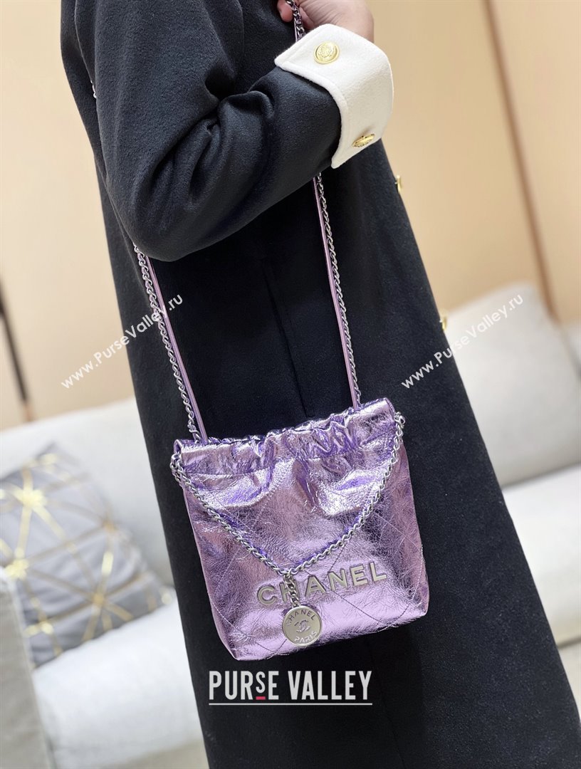 Chanel 22 Mini Bag in Metallic Calfskin AS3980 Purple 2025 Top Quality (SHUNY-25091104)