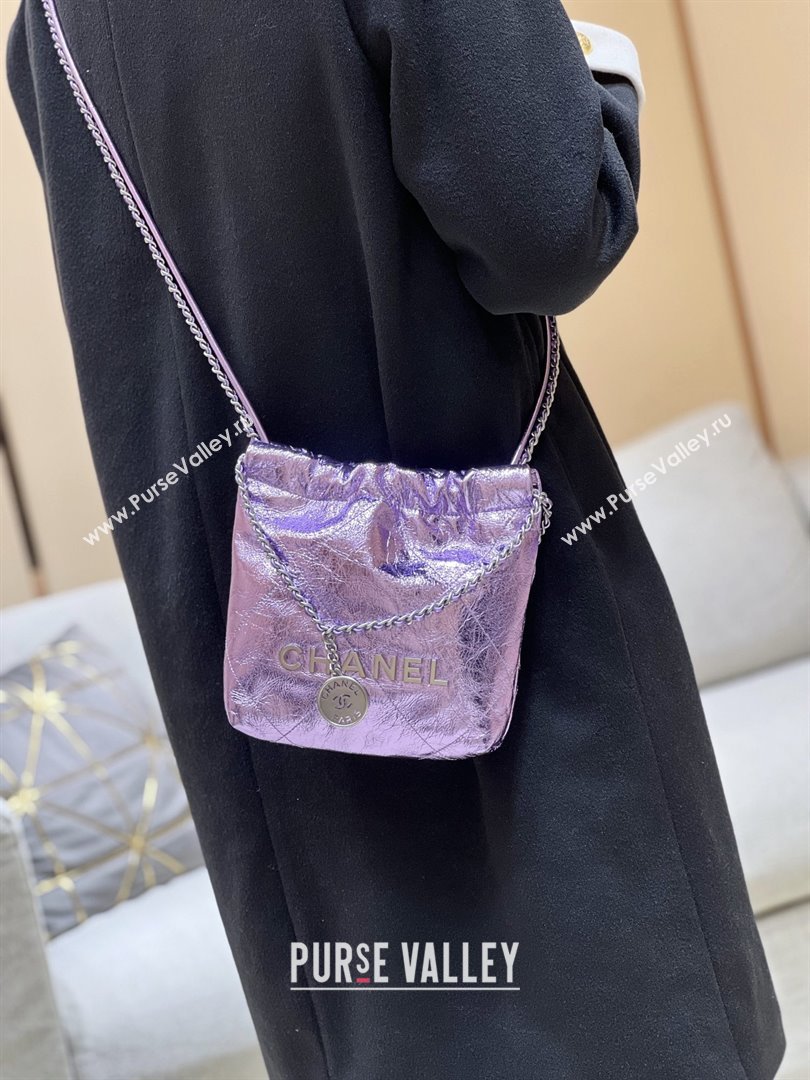 Chanel 22 Mini Bag in Metallic Calfskin AS3980 Purple 2025 Top Quality (SHUNY-25091104)