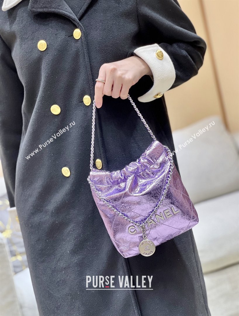 Chanel 22 Mini Bag in Metallic Calfskin AS3980 Purple 2025 Top Quality (SHUNY-25091104)