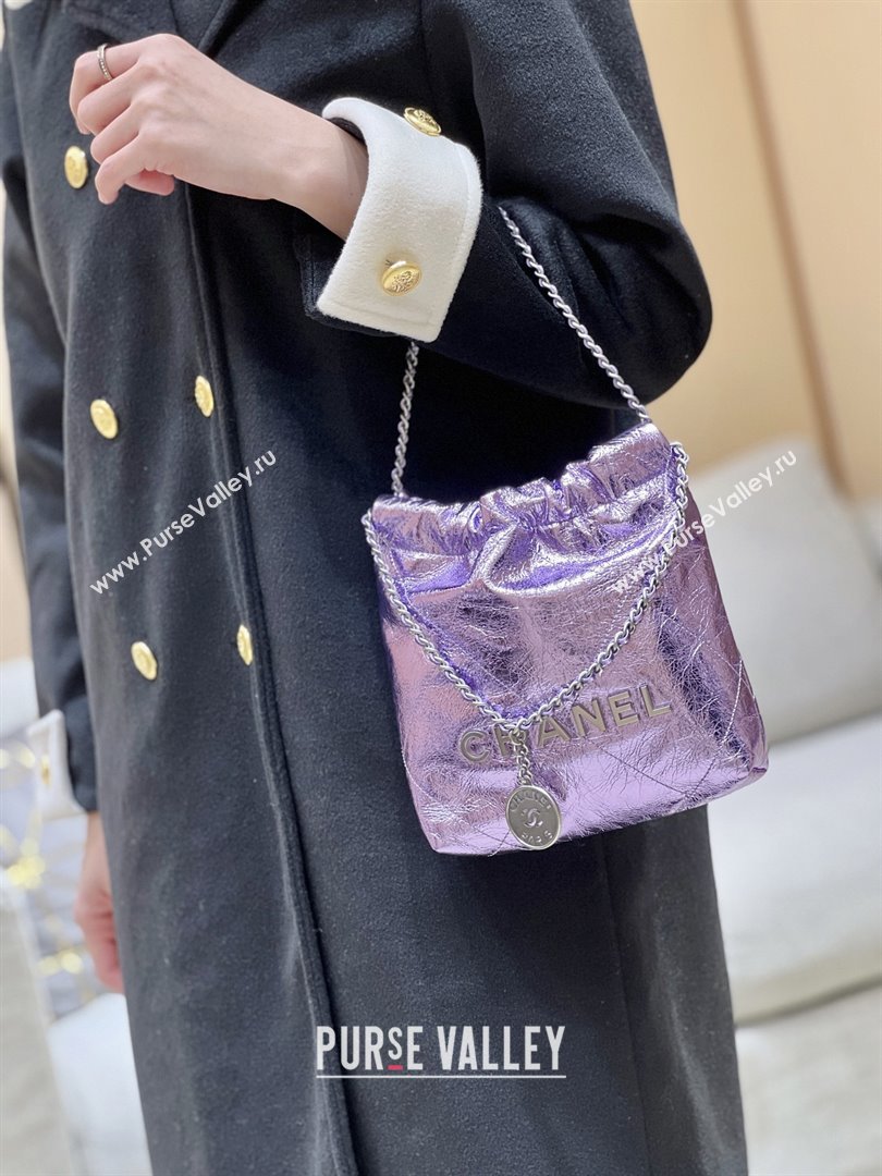 Chanel 22 Mini Bag in Metallic Calfskin AS3980 Purple 2025 Top Quality (SHUNY-25091104)