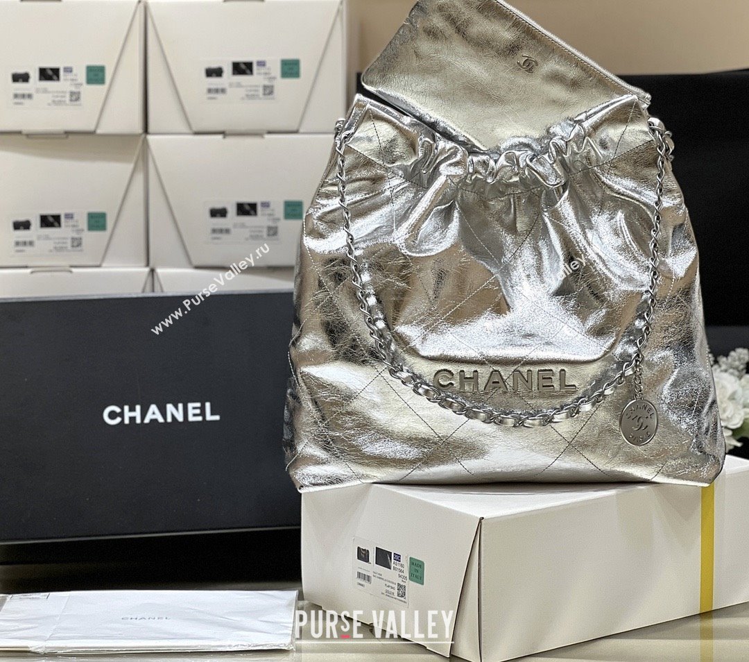 Chanel 22 Bag in Metallic Calfskin AS3261 Silver 2025 Top Quality (SHUNY-25091103)