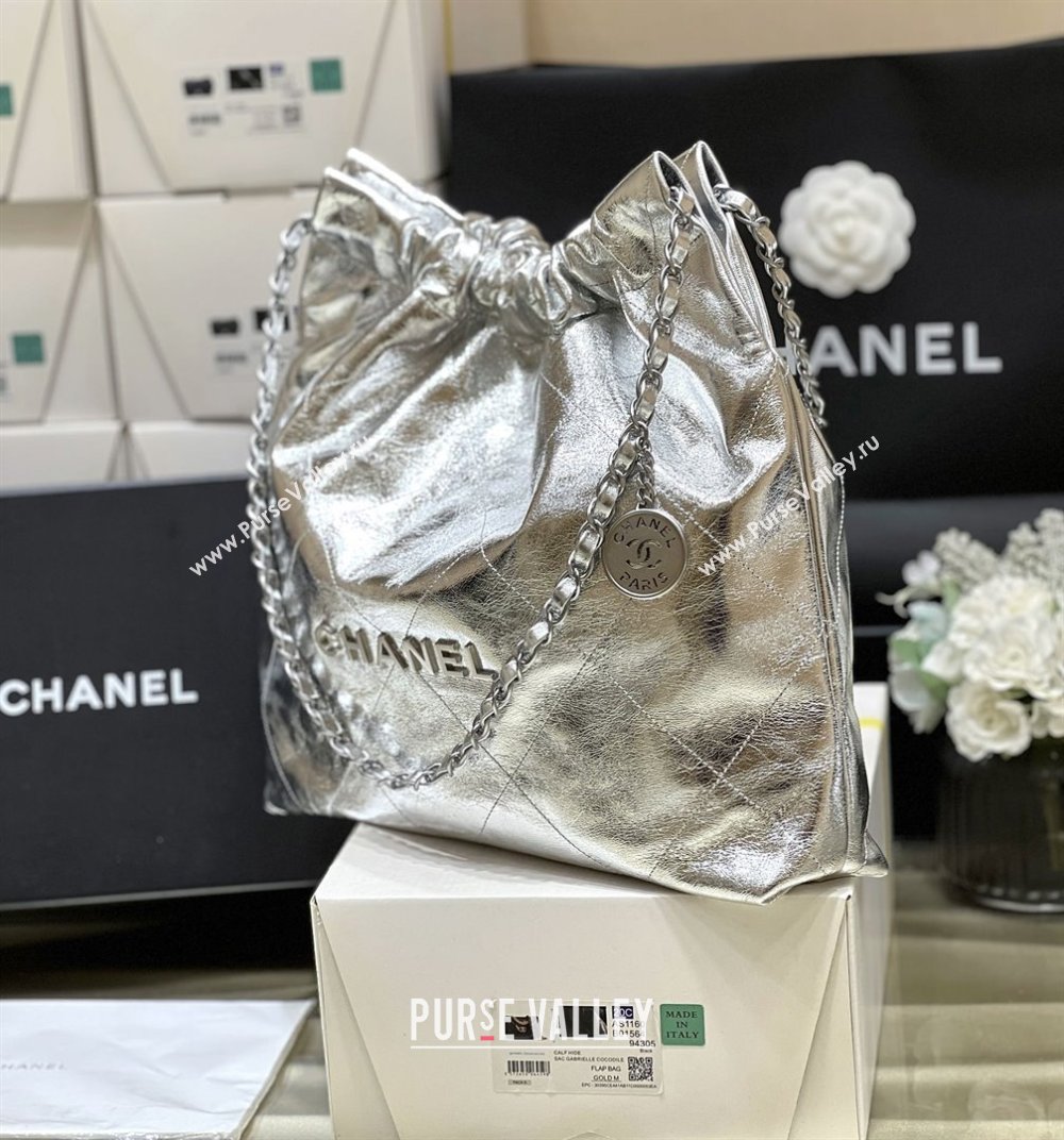 Chanel 22 Bag in Metallic Calfskin AS3261 Silver 2025 Top Quality (SHUNY-25091103)