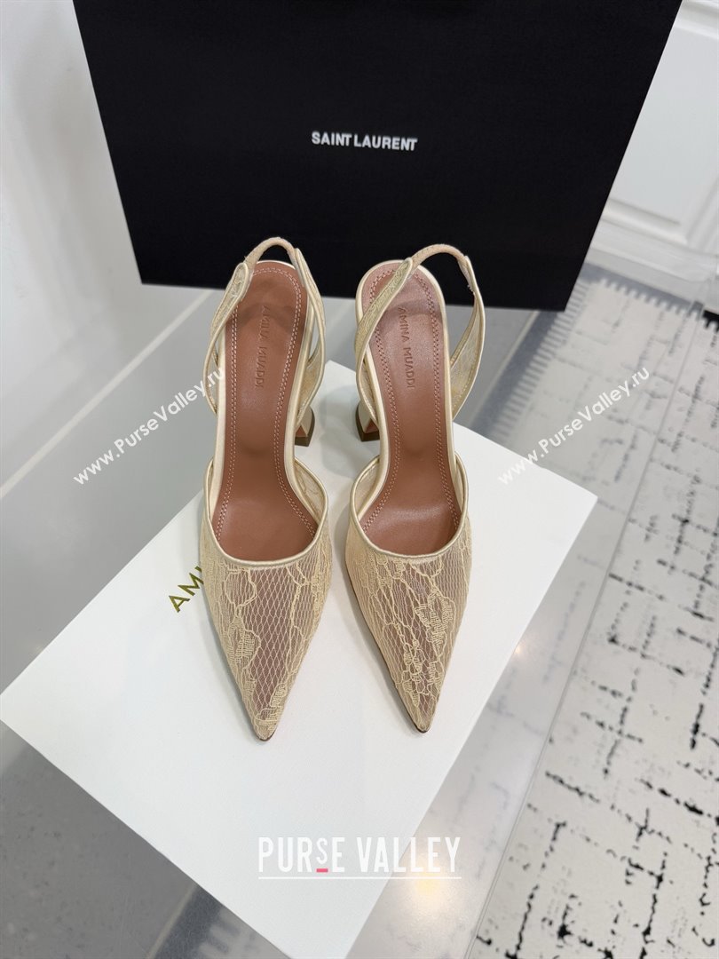 Amina Muaddi Holli Lace Sling Back Pumps 9.5cm Heel Beige 2025 (MD-25091113)