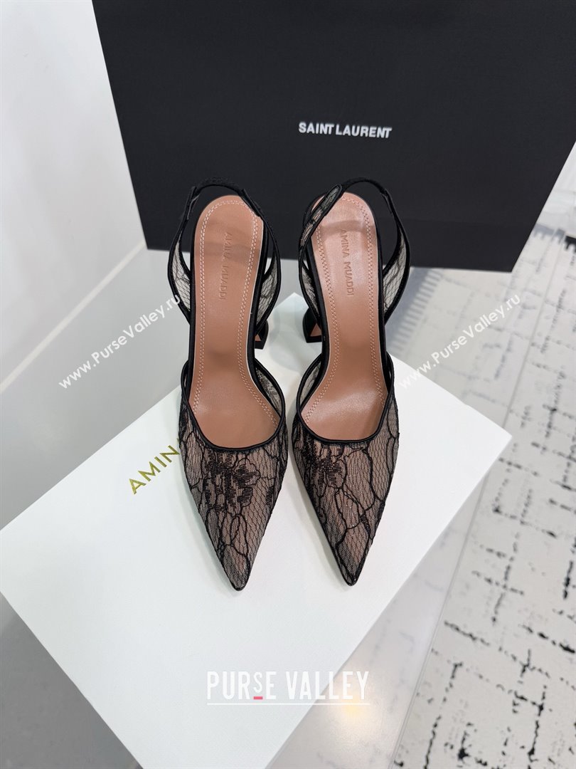 Amina Muaddi Holli Lace Sling Back Pumps 9.5cm Heel Black 2025 (MD-25091111)