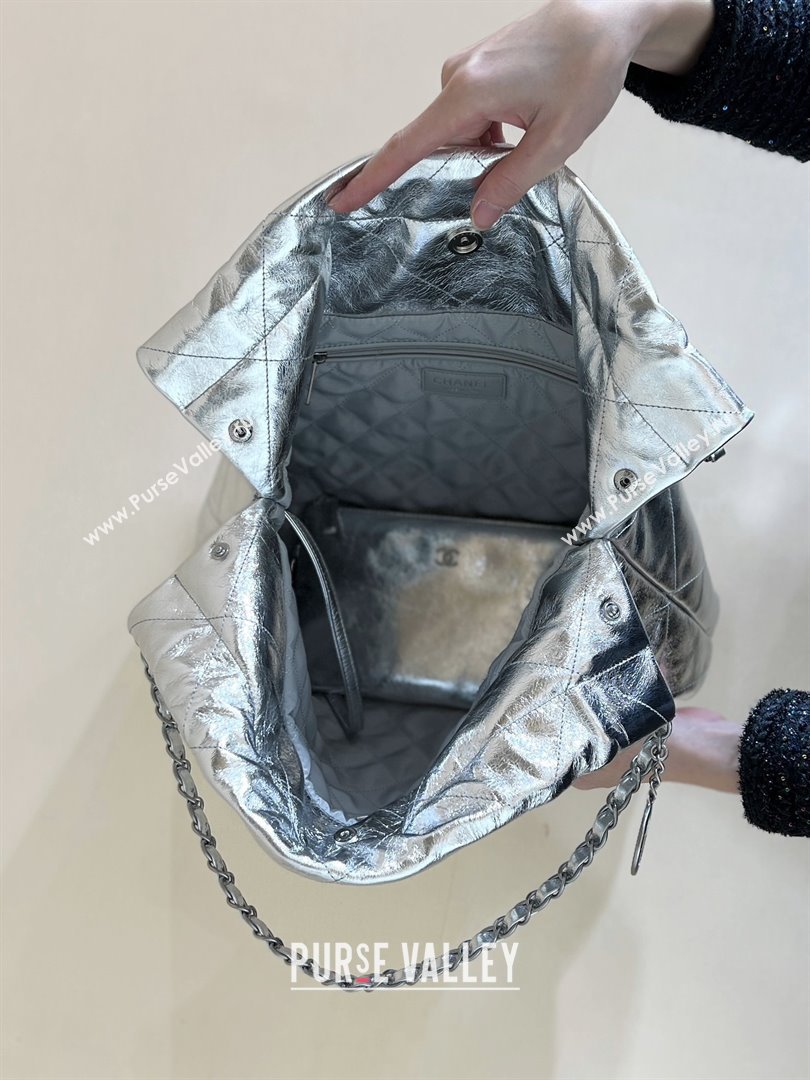 Chanel 22 Bag in Metallic Calfskin AS3261 Silver 2025 Top Quality (SHUNY-25091103)