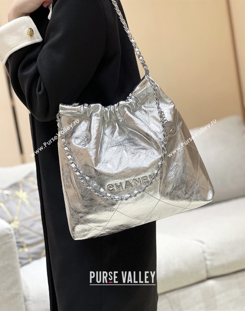 Chanel 22 Bag in Metallic Calfskin AS3261 Silver 2025 Top Quality (SHUNY-25091103)