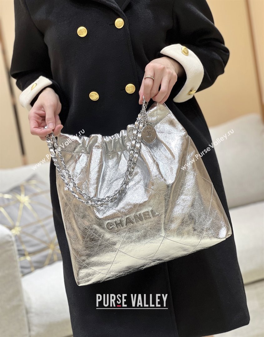 Chanel 22 Bag in Metallic Calfskin AS3261 Silver 2025 Top Quality (SHUNY-25091103)