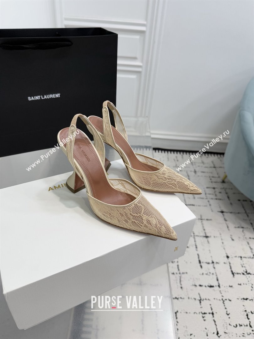 Amina Muaddi Holli Lace Sling Back Pumps 9.5cm Heel Beige 2025 (MD-25091113)