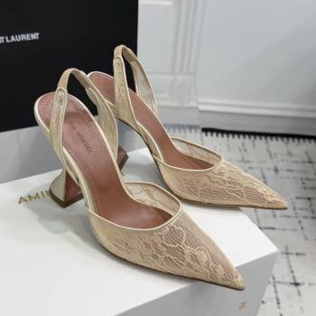 Amina Muaddi Holli Lace Sling Back Pumps 9.5cm Heel Beige 2025 (MD-25091113)
