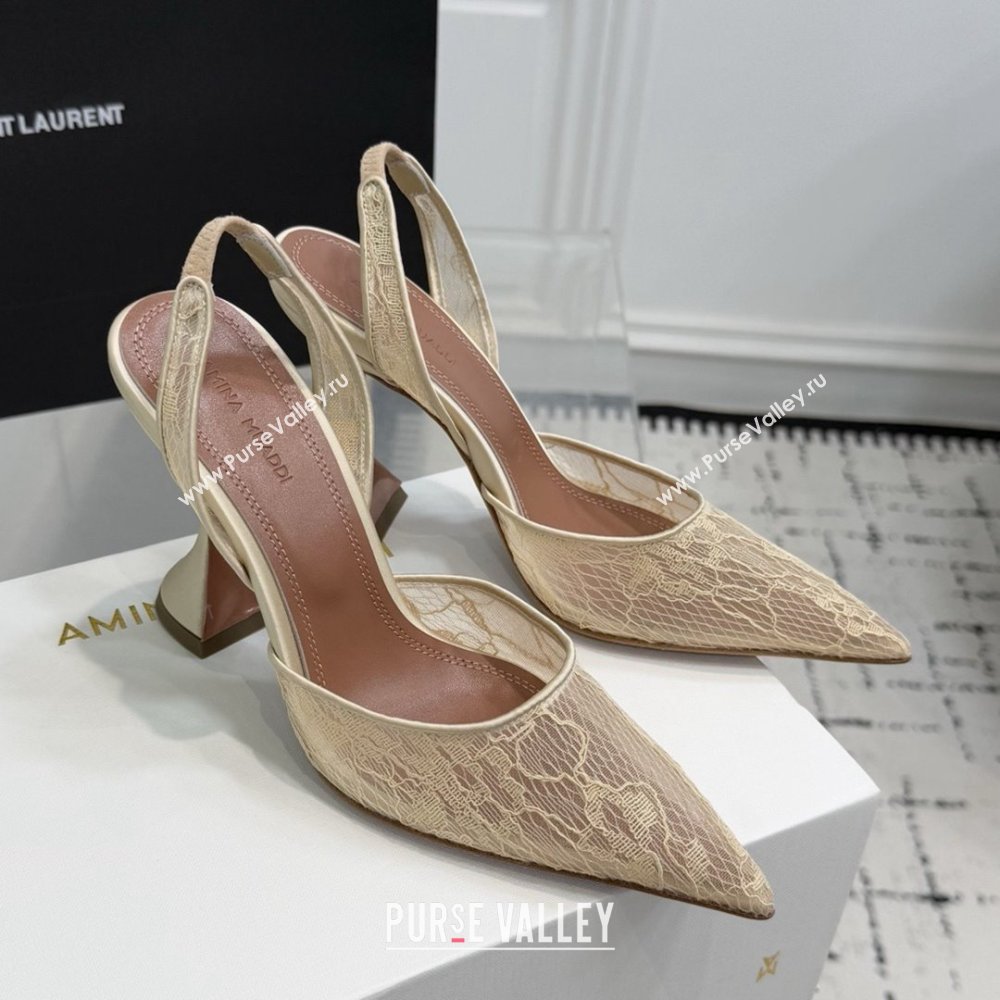 Amina Muaddi Holli Lace Sling Back Pumps 9.5cm Heel Beige 2025 (MD-25091113)