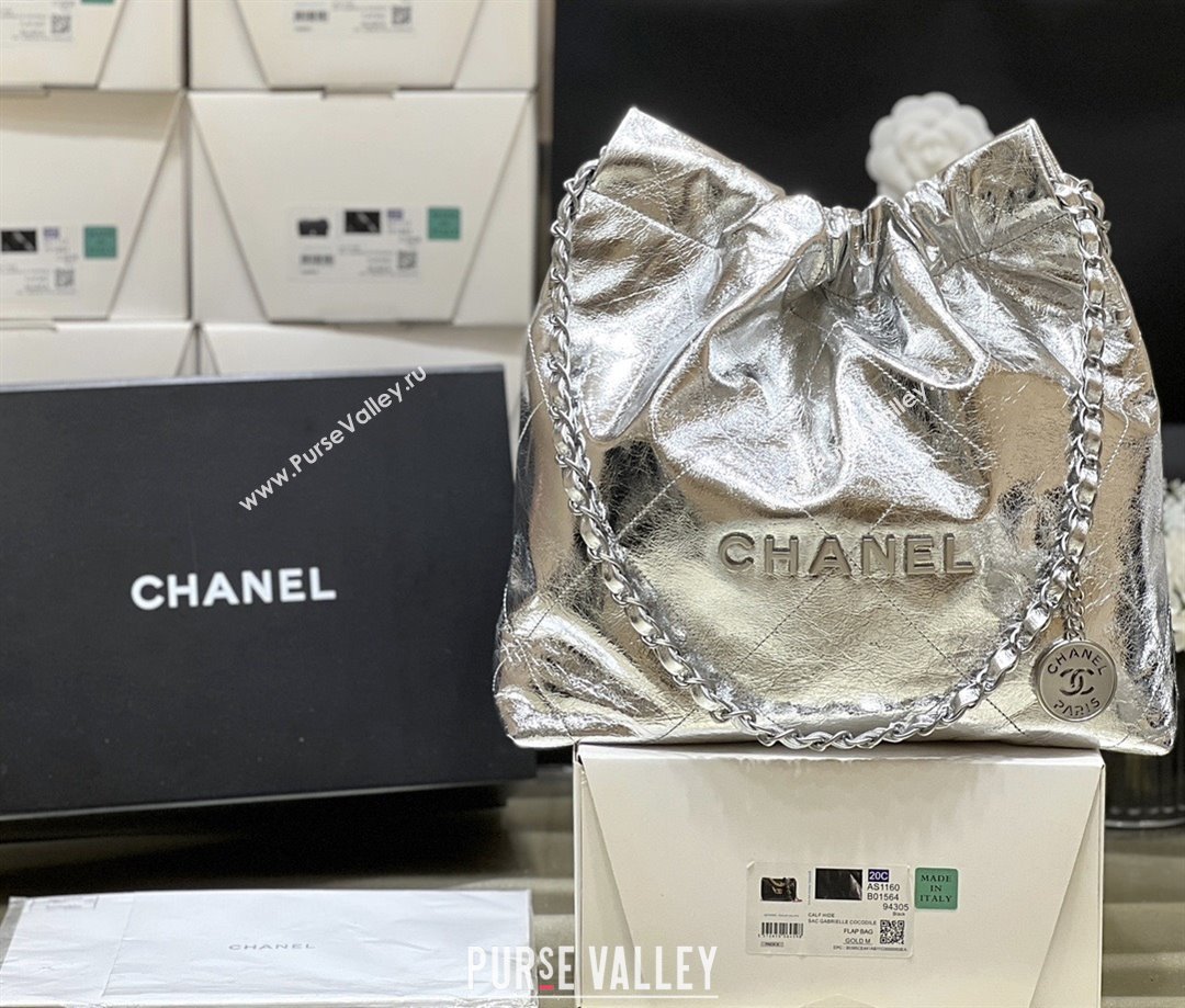 Chanel 22 Small Bag in Metallic Calfskin AS3260 Silver 2025 Top Quality (SHUNY-25091105)