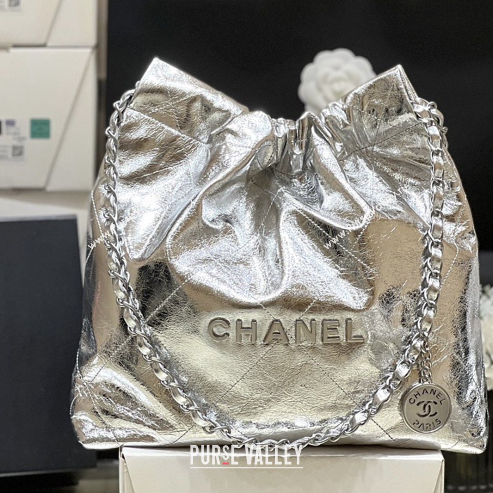 Chanel 22 Small Bag in Metallic Calfskin AS3260 Silver 2025 Top Quality (SHUNY-25091105)