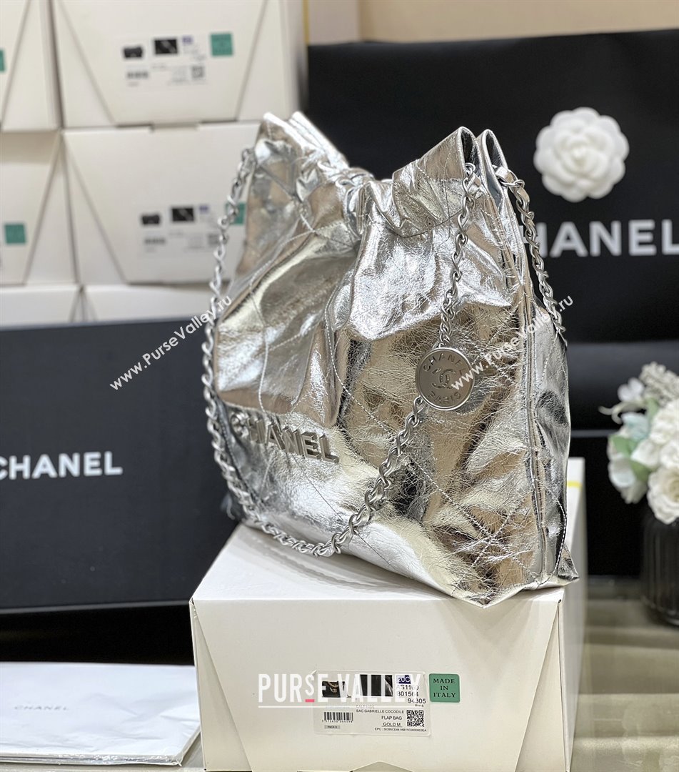 Chanel 22 Small Bag in Metallic Calfskin AS3260 Silver 2025 Top Quality (SHUNY-25091105)