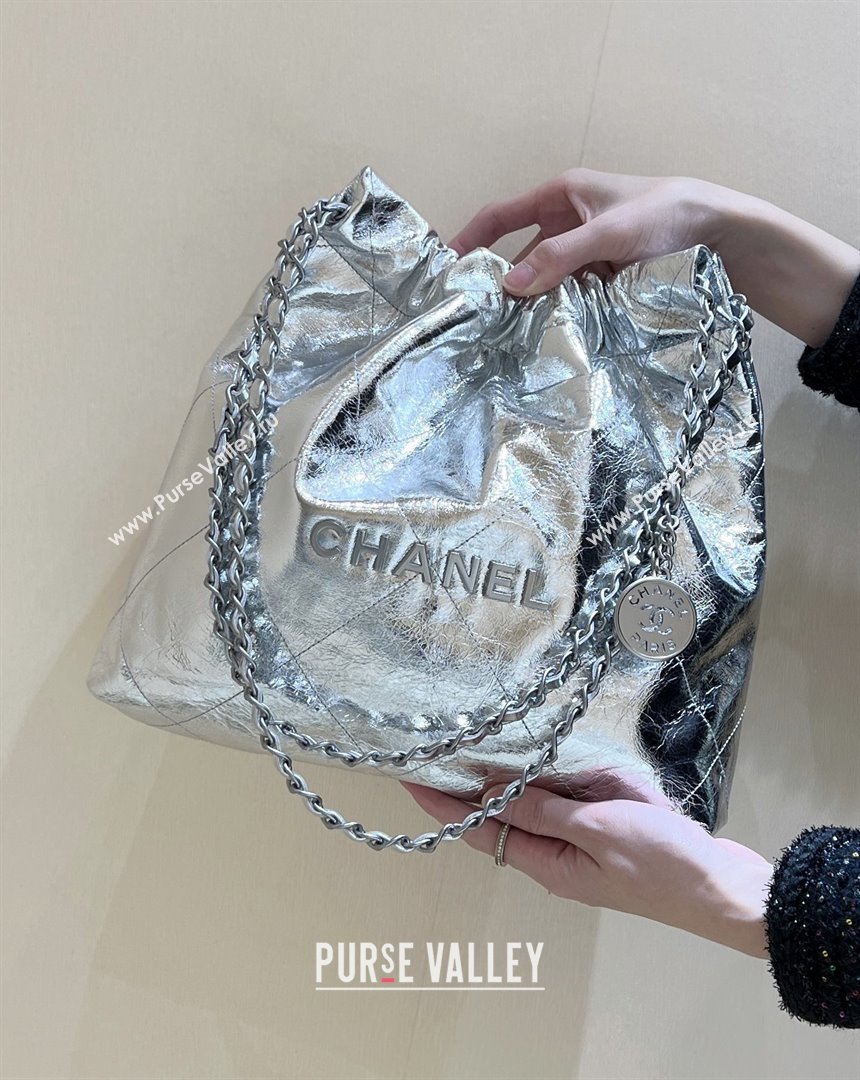 Chanel 22 Small Bag in Metallic Calfskin AS3260 Silver 2025 Top Quality (SHUNY-25091105)