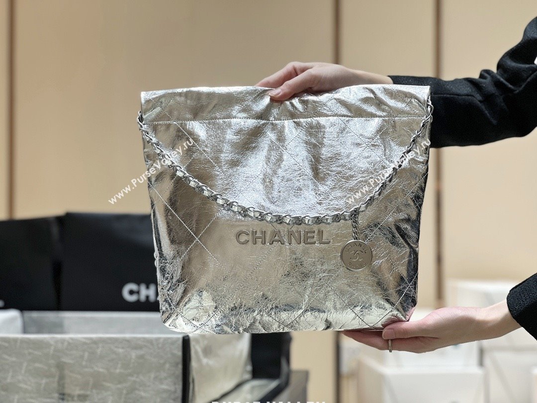 Chanel 22 Small Bag in Metallic Calfskin AS3260 Silver 2025 Top Quality (SHUNY-25091105)
