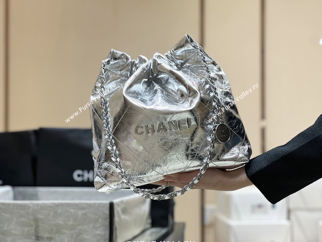 Chanel 22 Small Bag in Metallic Calfskin AS3260 Silver 2025 Top Quality (SHUNY-25091105)