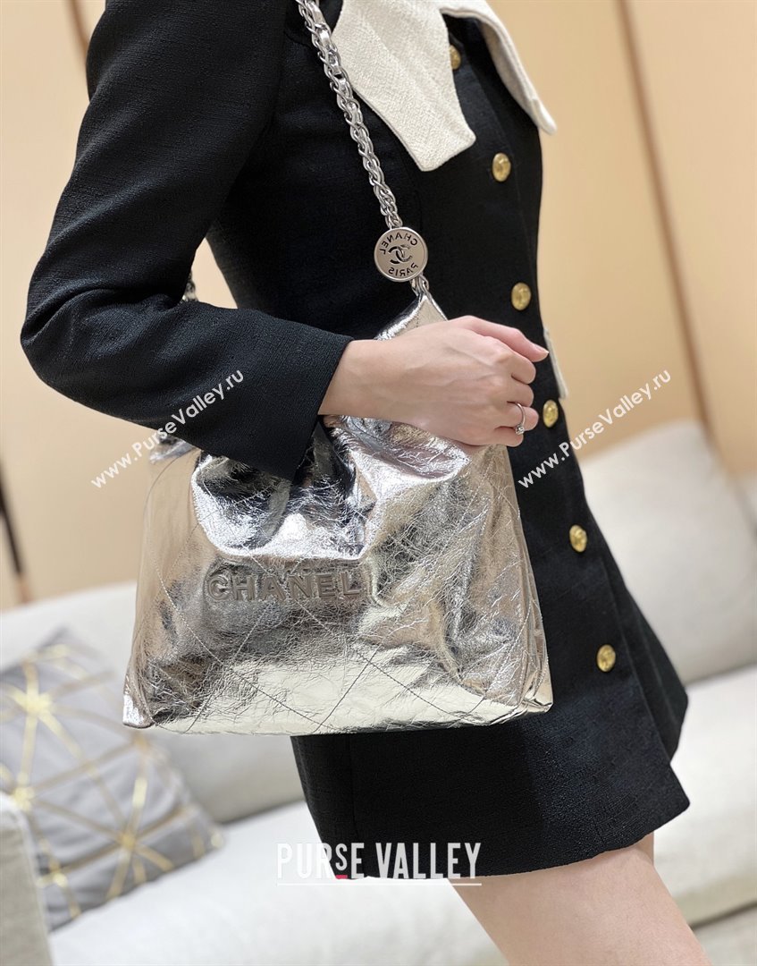Chanel 22 Small Bag in Metallic Calfskin AS3260 Silver 2025 Top Quality (SHUNY-25091105)